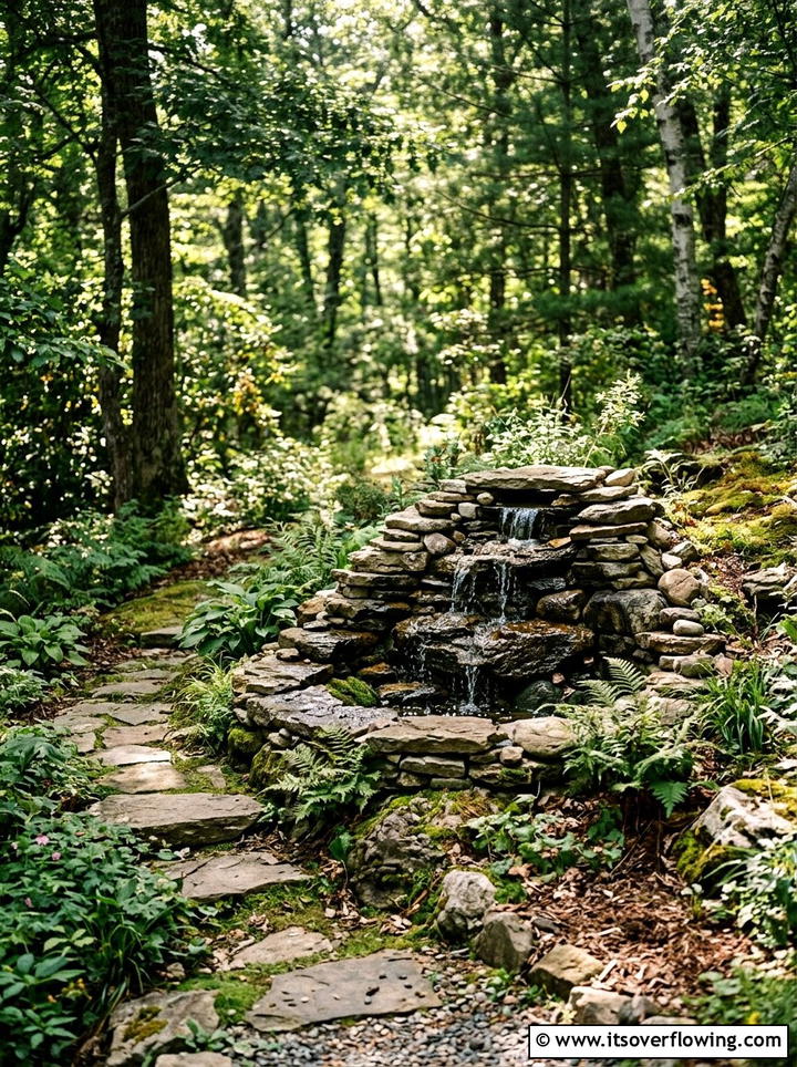 Stacked Stone Fountain Landscape - 25 garden decor ideas with mini fountains