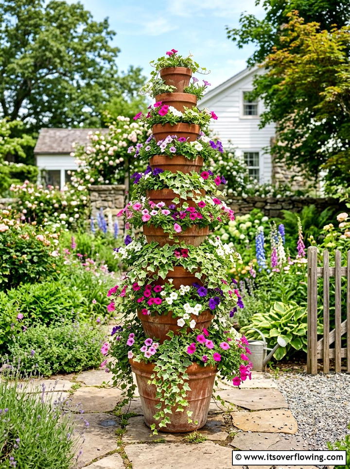Stacked Terracotta Tower - 25 garden decor ideas with terracotta pots