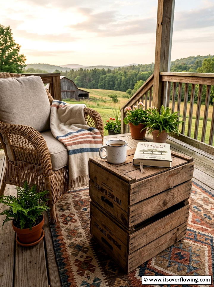 Stacked Wooden Crate Side Table - 25 front porch ideas with crate decor