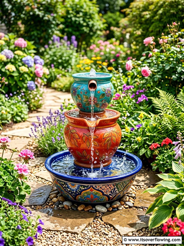 Stacked ceramic water bowl - 25 backyard decorating ideas with water bowls