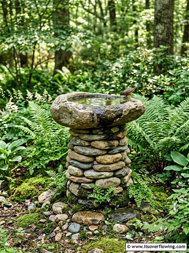 Stacked stone bird bath - 25 reusing old things ideas for bird baths