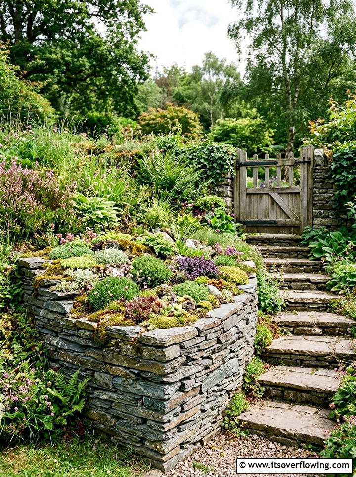 Stacked stone corner planter - 25 small garden ideas with corner planters