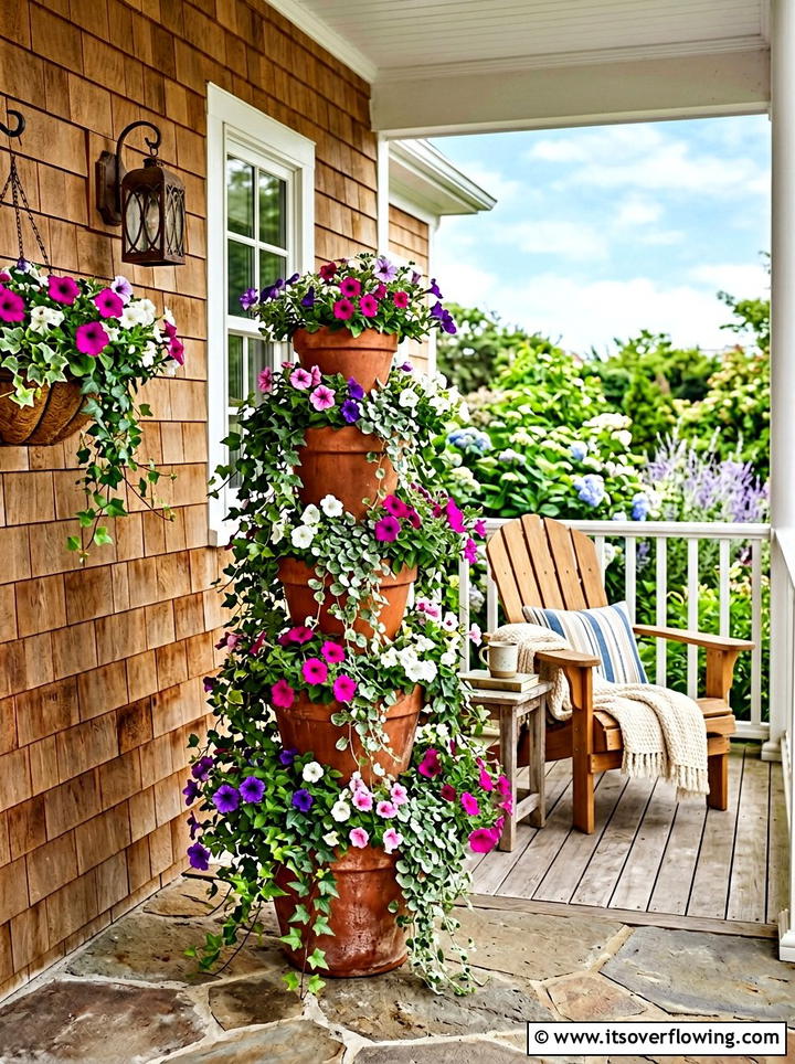 Stacked terracotta planters - 25 front porch ideas with terracotta pots