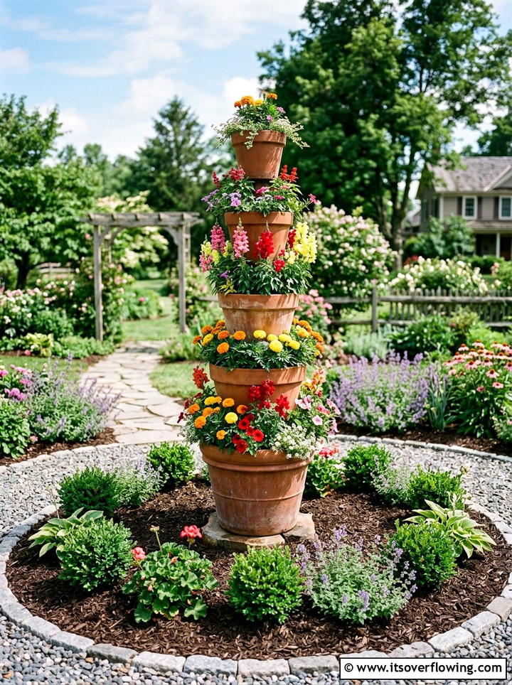 Stacked terracotta pot tower - 25 garden ideas with vertical planters
