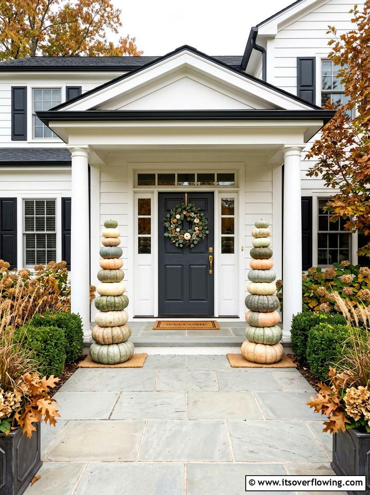 Stacking pumpkins on porch - 25 front porch ideas with pumpkins