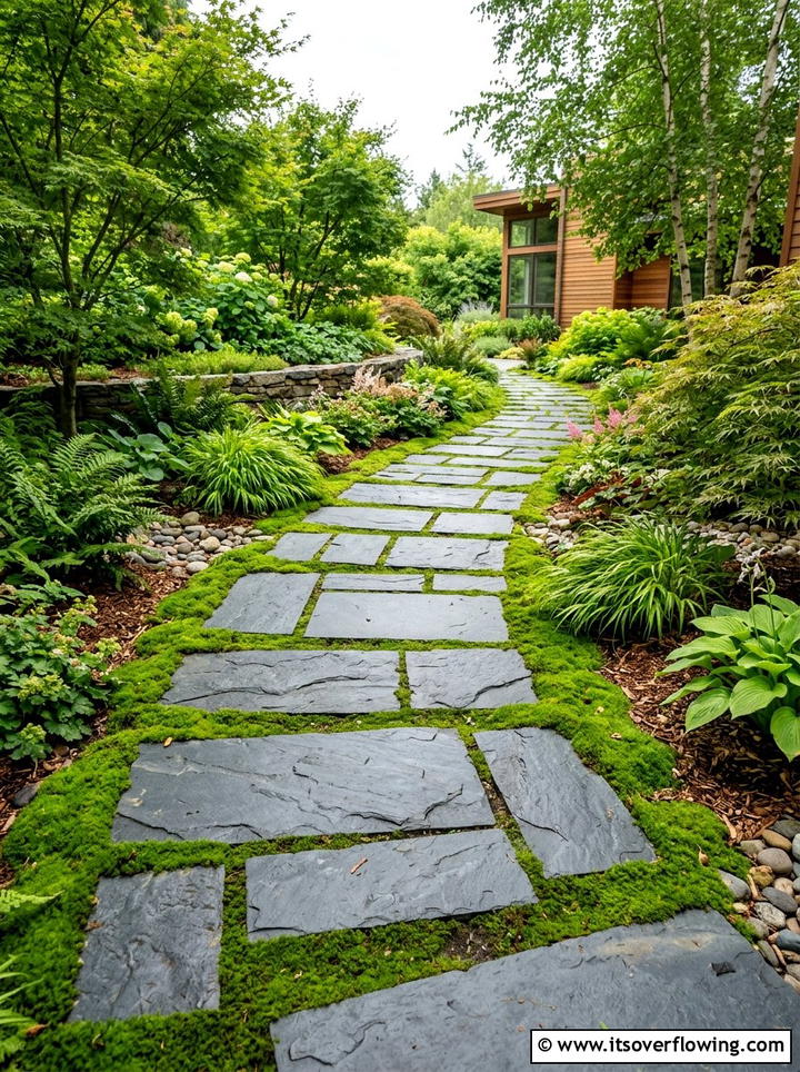 Staggered stone paver walkway - 25 garden design ideas with asymmetry