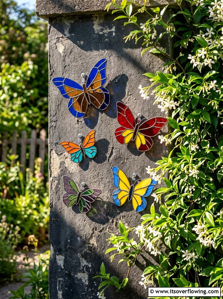Stained Glass Butterfly Art - 25 recycled garden ideas with recycled glass art