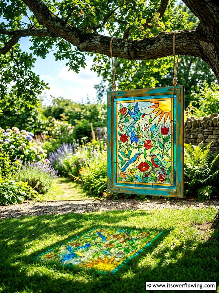 Stained Glass Garden Art - 25 upcycled garden ideas with old windows