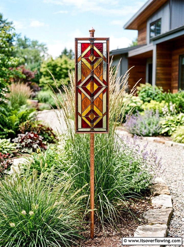 Stained Glass Garden Stake - 25 recycled garden ideas with recycled glass art