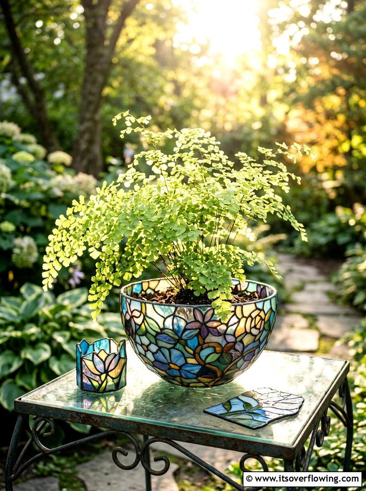 Stained Glass Garden Vessels - 25 creative garden ideas with mosaic planters