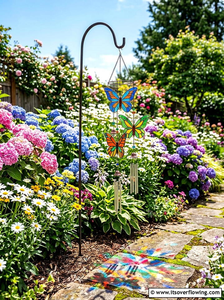 Stained Glass Wind Chimes In Flower Beds - 25 garden decor ideas with wind chimes