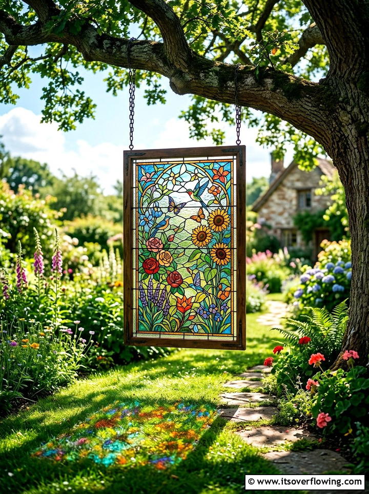 Stained Glass Window Garden Art - 25 backyard decorating ideas with old window decor