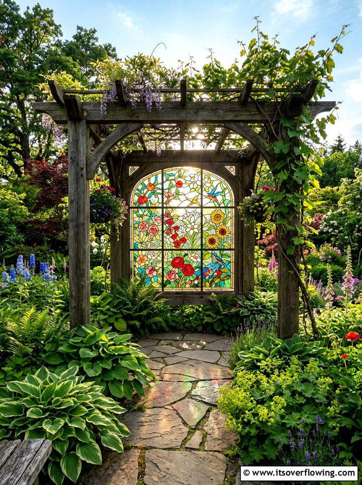 Stained Glass Window Garden - 25 garden decor ideas with old windows