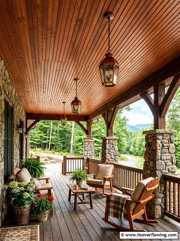 Stained cedar beadboard - 25 front porch ideas with beadboard ceiling