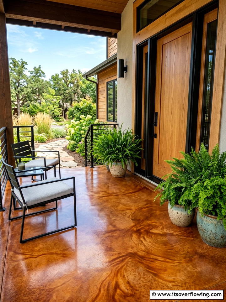 Stained concrete finish - 25 front porch ideas with concrete floor