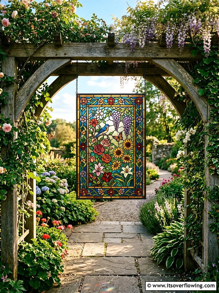 Stained glass panel - 25 backyard decorating ideas with garden art