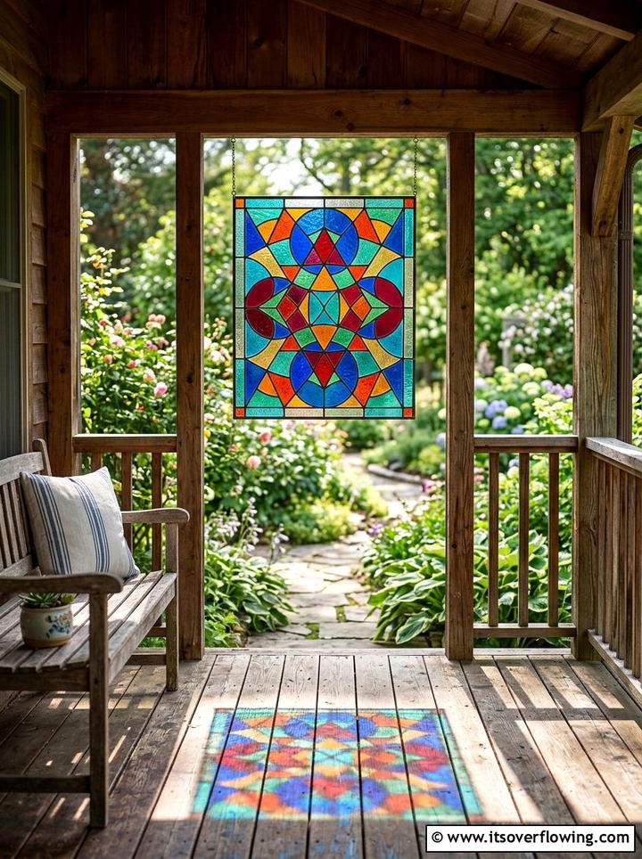 Stained glass window accent - 25 front porch ideas with repurposed windows