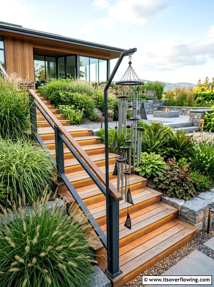 Staircase Railing Wind Chime - 25 backyard decorating ideas with wind chimes
