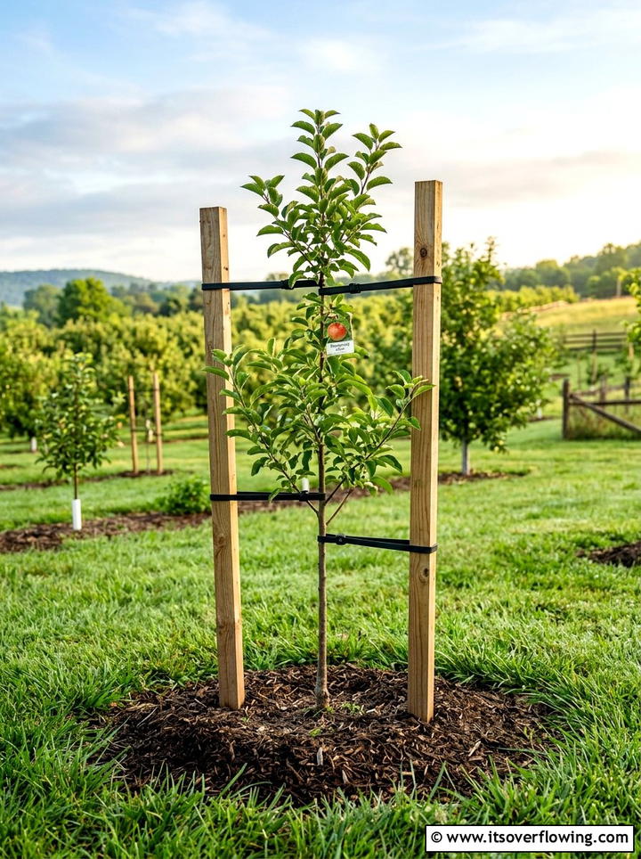 Staked young tree - 25 garden ideas for windy areas