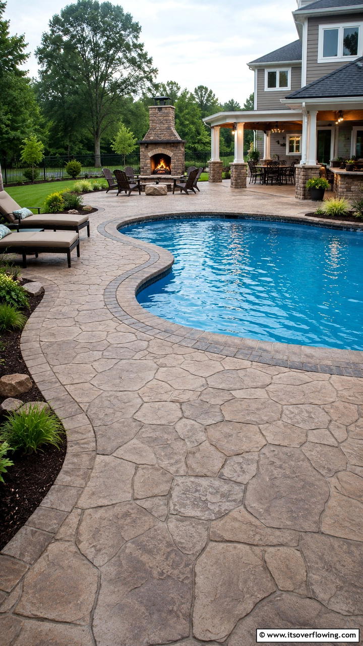 Stamped Concrete Designs - 20 Pool Walkway Ideas for a Stunning Backyard