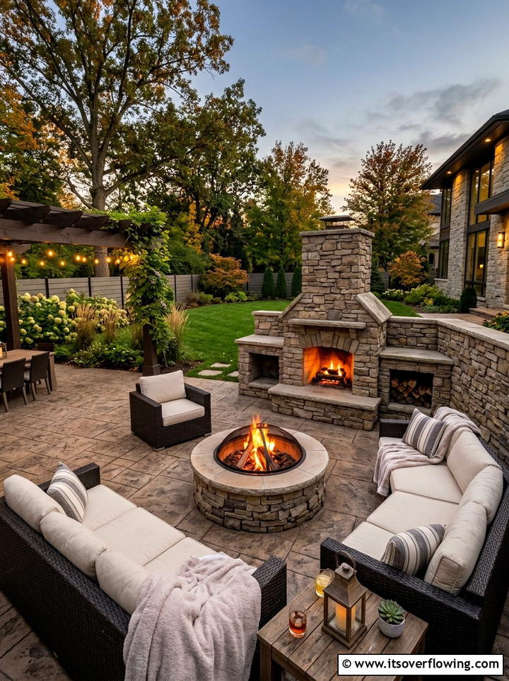 Stamped Concrete Fire Pit Area - 25 backyard ideas with stamped concrete