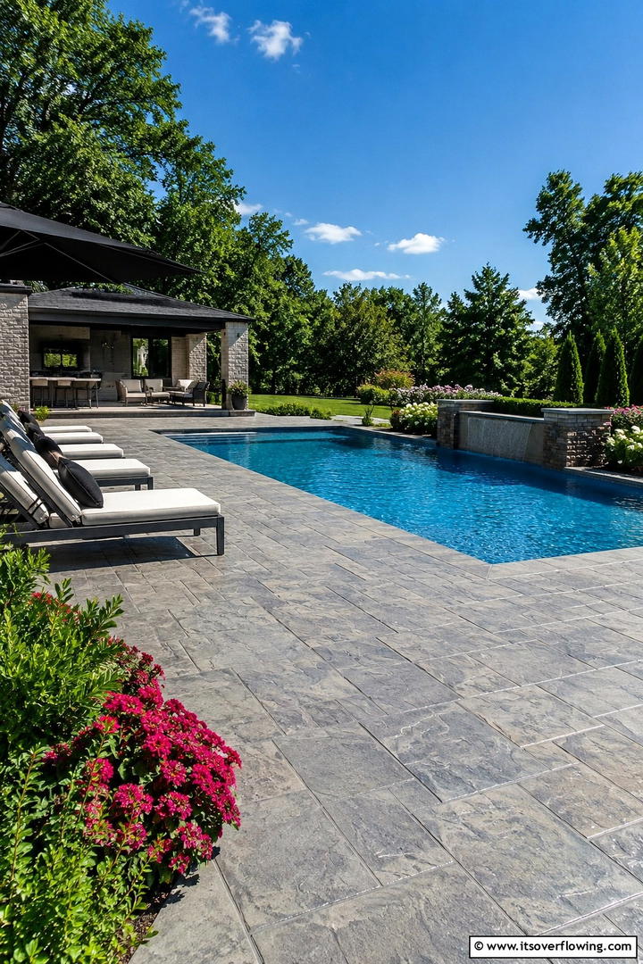 Stamped Concrete Patterns - 20 Stylish Concrete Pool Deck Ideas for Your Backyard