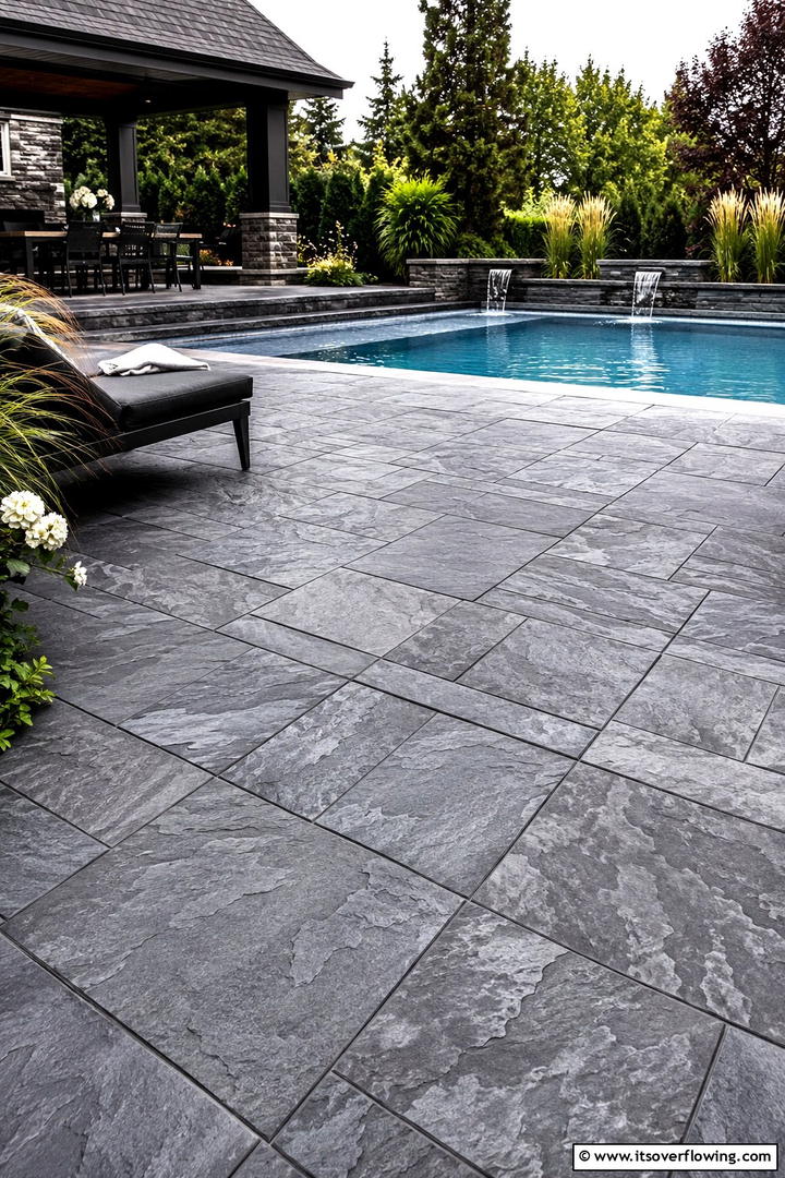 Stamped Concrete Sophistication - 30 Pavers Around Pool Ideas for a Sleek and Safe Design