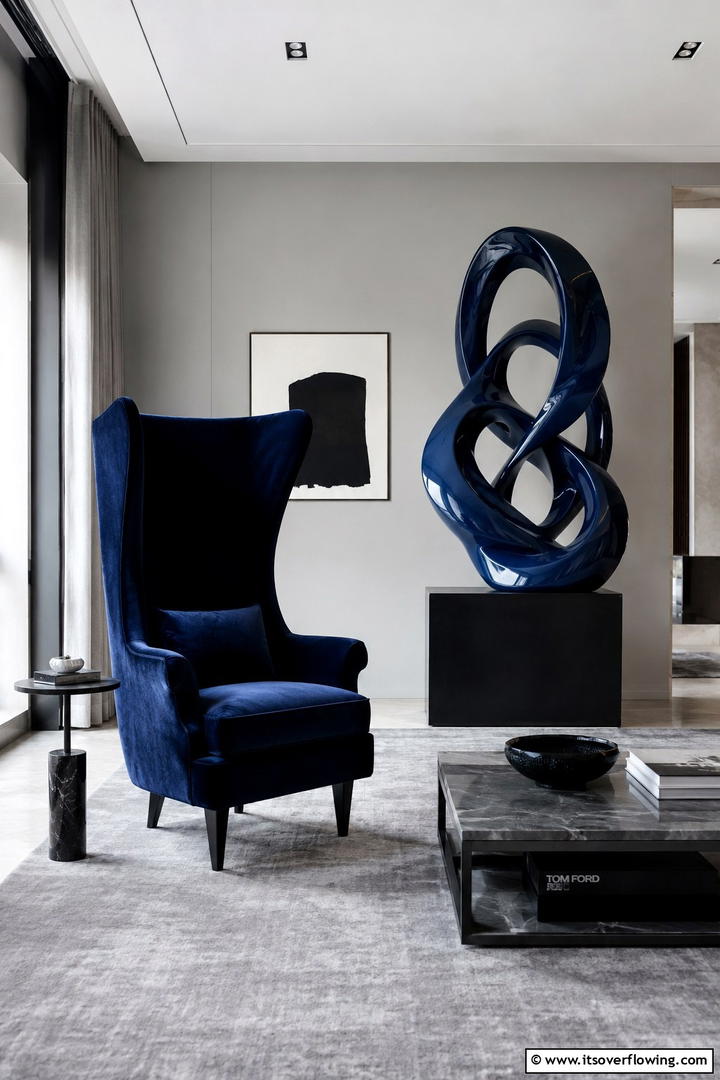 Statement Pieces in Navy and Grey - 30 Navy Blue and Grey Living Room Ideas for Sophisticated Style
