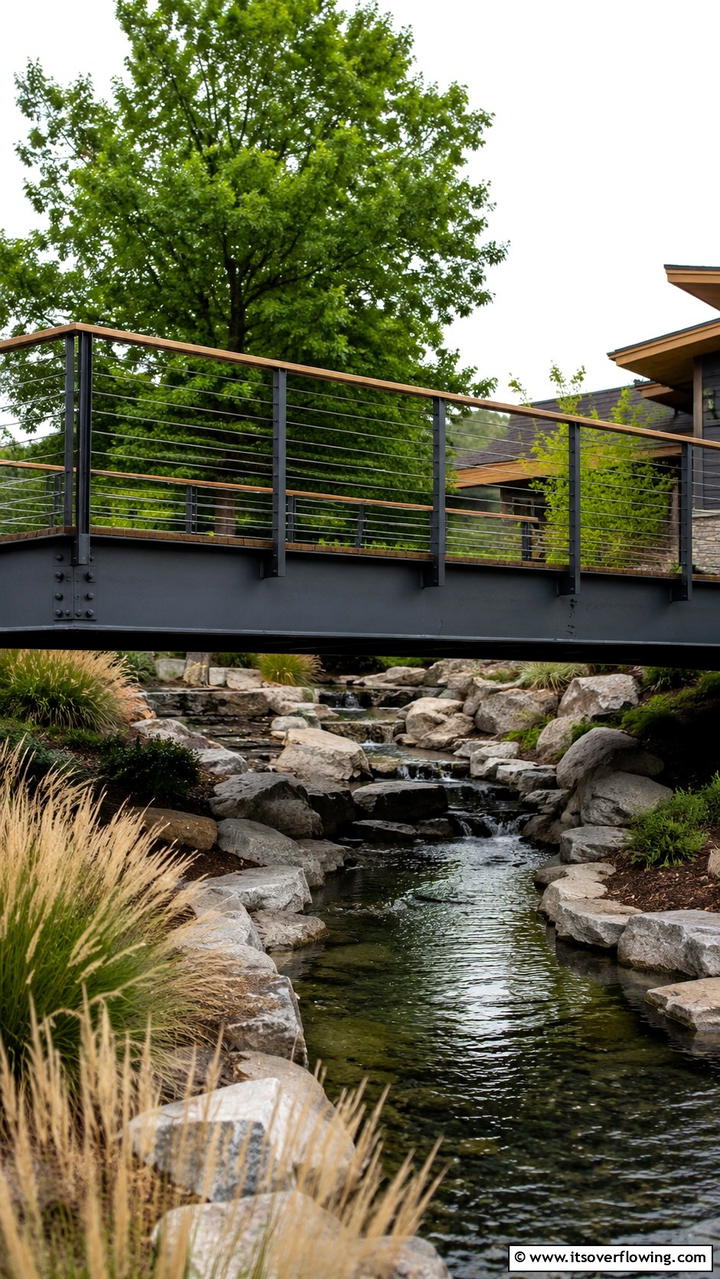 Steel Beam Bridge for Modern Gardens - 20 Garden Bridge Ideas for a Serene Backyard