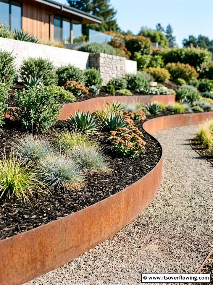 Steel Edging - 25 garden ideas for sloped yards