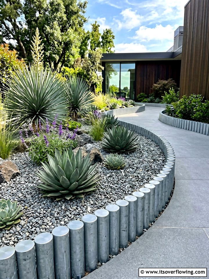 Steel Pipe Garden Border - 25 recycled garden ideas with recycled metal art
