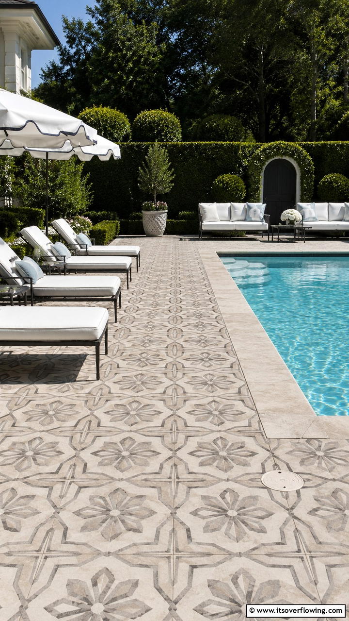 Stenciled Concrete Designs - 20 Stylish Concrete Pool Deck Ideas for Your Backyard