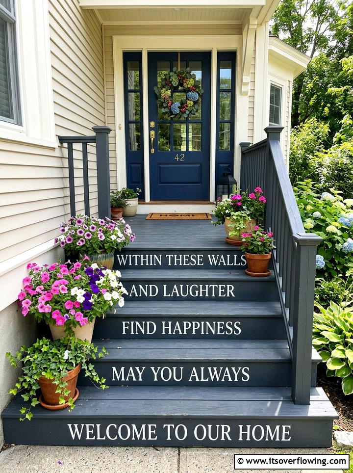 Stenciled Porch Step Sign - 25 front porch decor ideas with signs