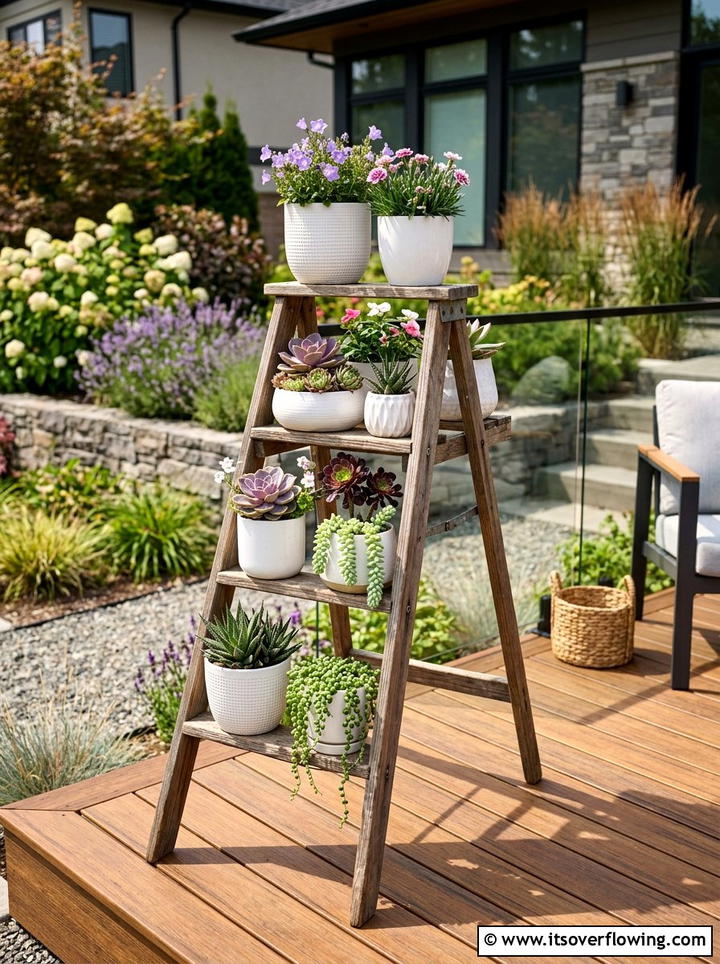 Step Ladder Planter - 25 upcycled garden ideas with old ladders