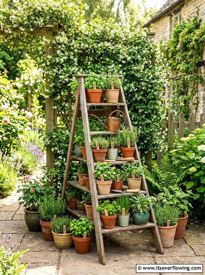 Step Ladder Table - 25 upcycled garden ideas with outdoor tables