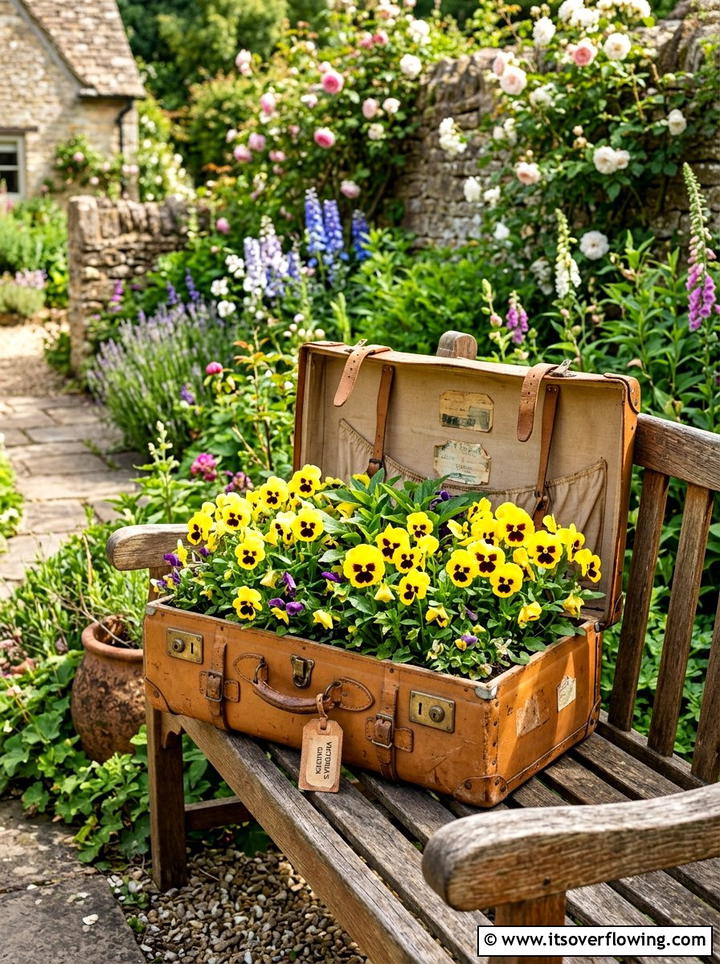 Step ladder plant display - 25 recycled garden ideas with old furniture