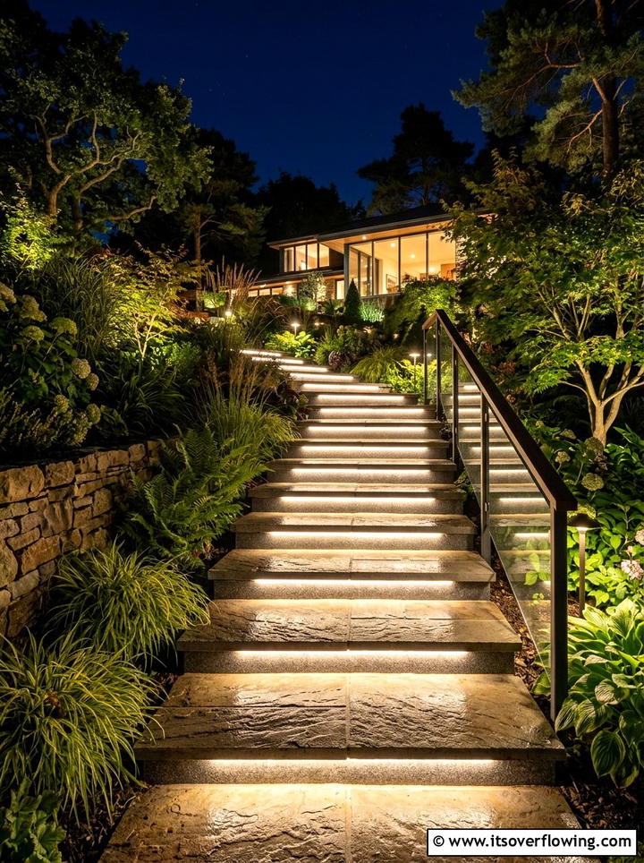 Step lighting for outdoors - 25 backyard decorating ideas with holiday lights
