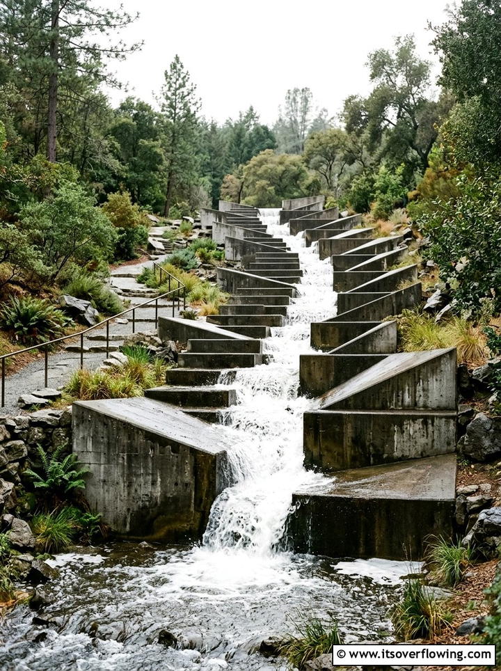 Stepped Concrete Waterfall - 25 garden ideas with waterfall