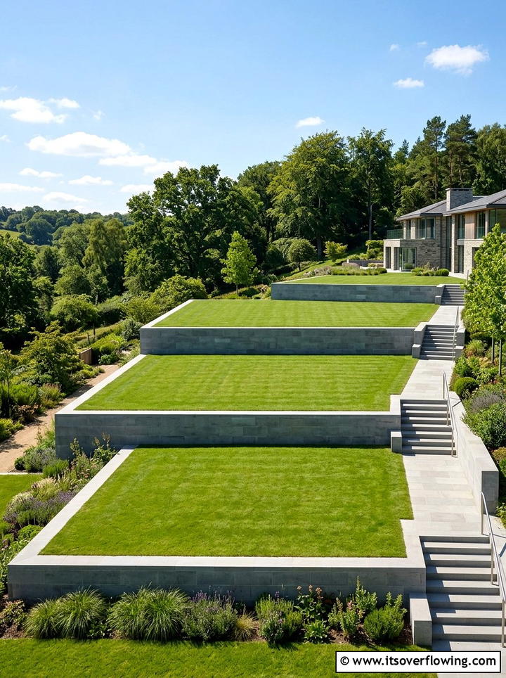 Stepped Grass Terrace - 25 garden design ideas with straight lines