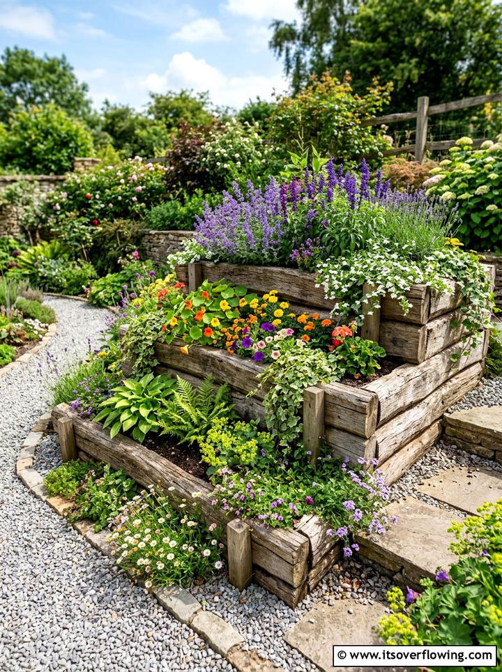 Stepped Log Garden Bed - 25 backyard ideas with log edging