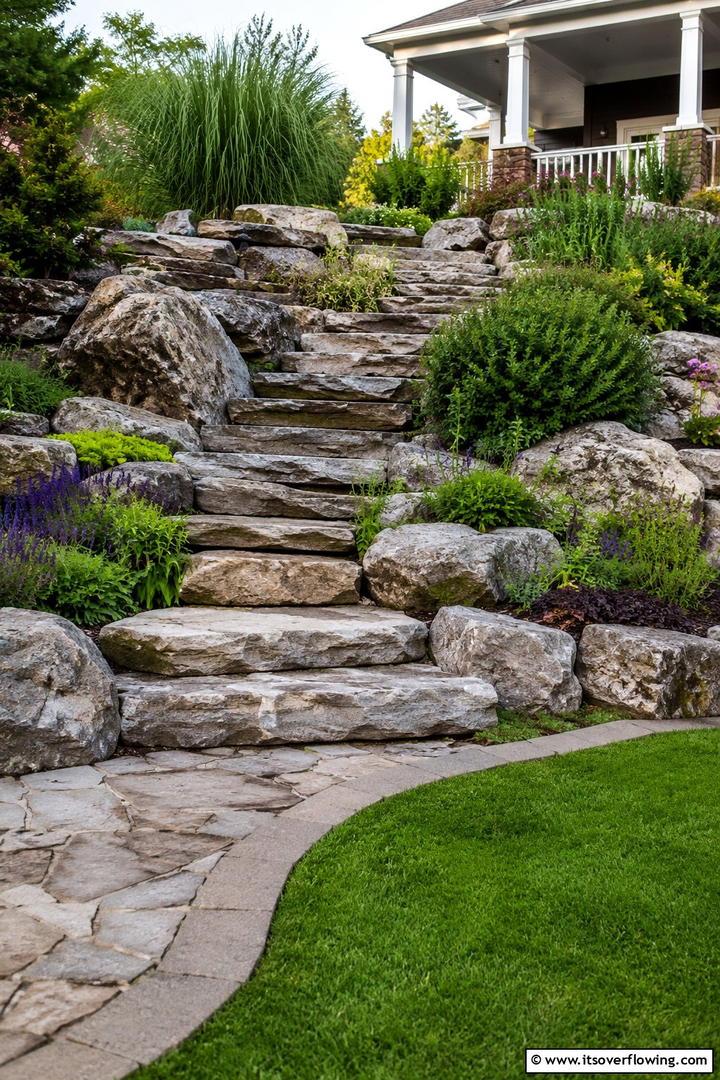 Stepped Rock Terrace Edge - 30 Stone Garden Edging Ideas for Defined Outdoor Spaces