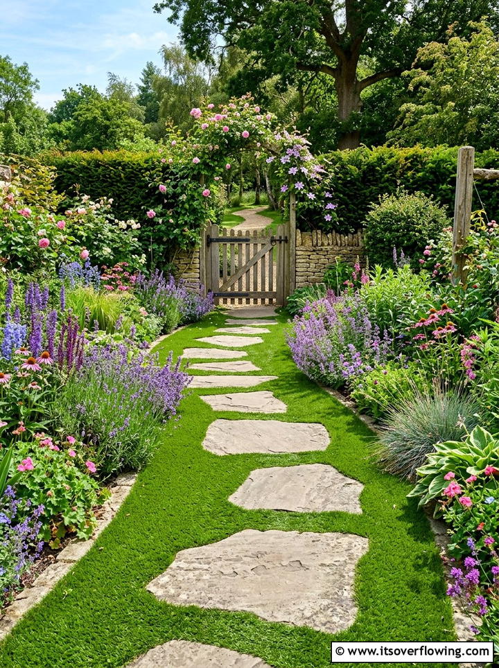 Stepping Stone Grass Path - 25 small garden ideas with artificial turf