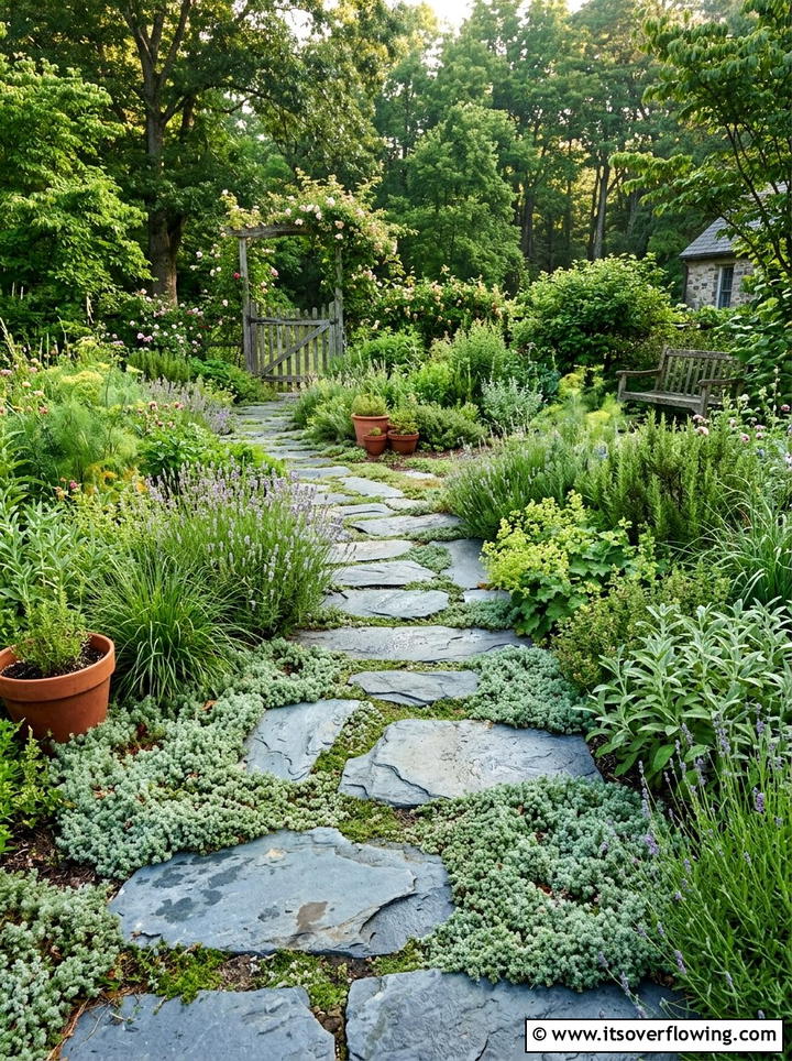Stepping Stone Herb Border - 25 backyard decorating ideas with herb stations
