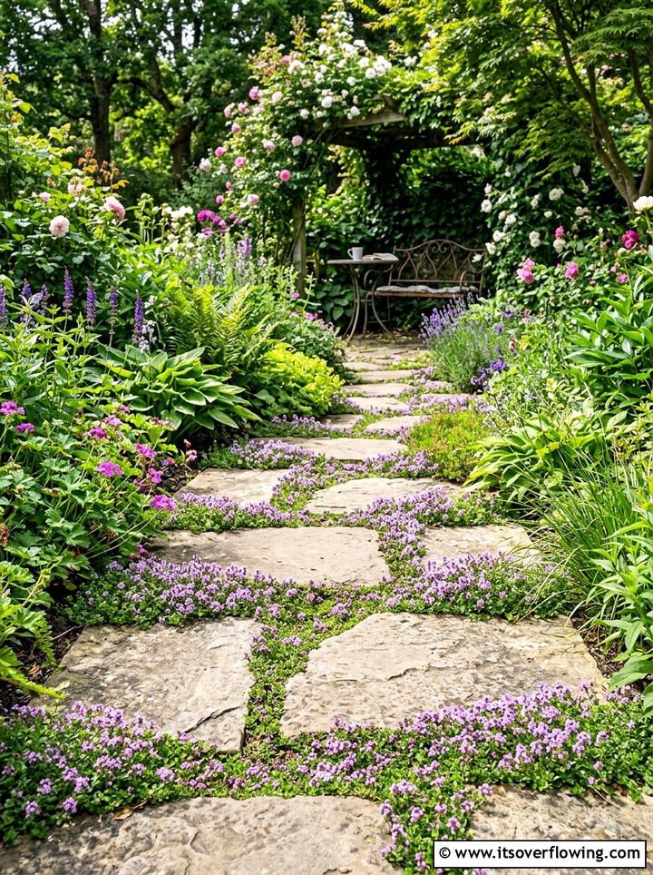 Stepping Stones With Creeping Thyme - 25 garden design ideas with low water plants