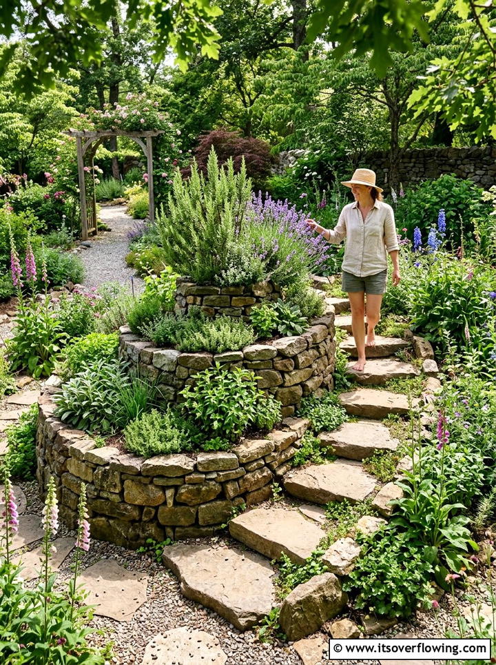 Stepping stone herb spiral - 25 garden ideas with herb spirals