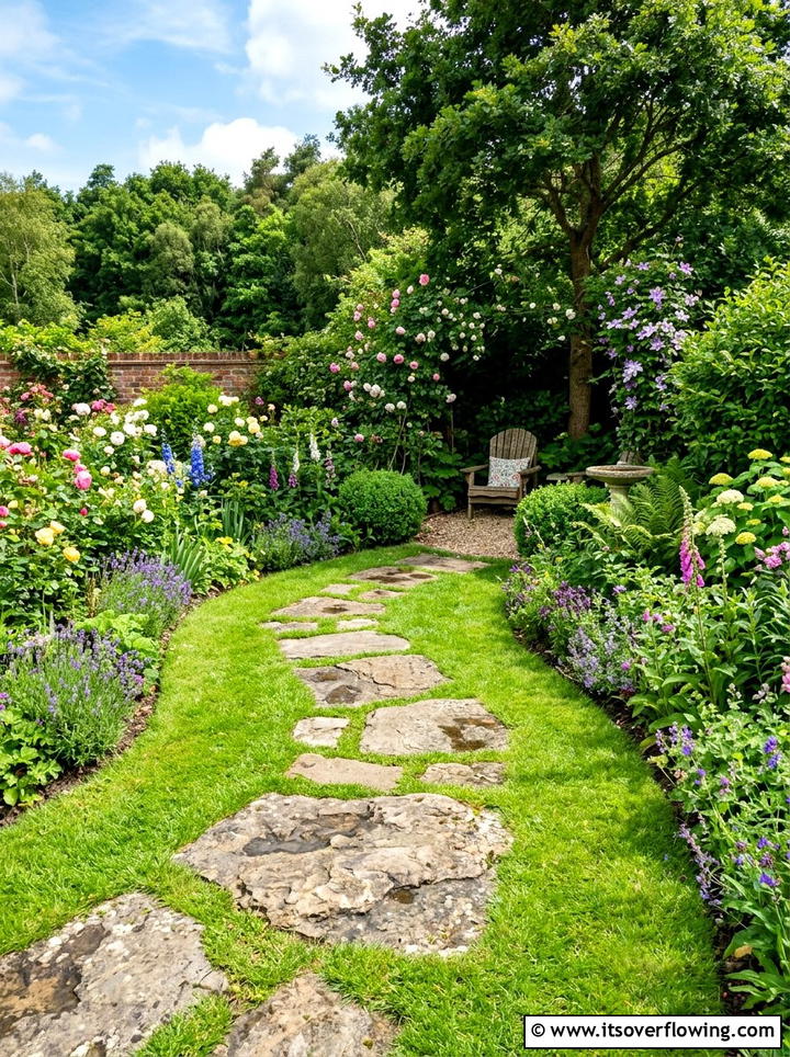 Stepping stone path through grass - 25 garden ideas with rocks