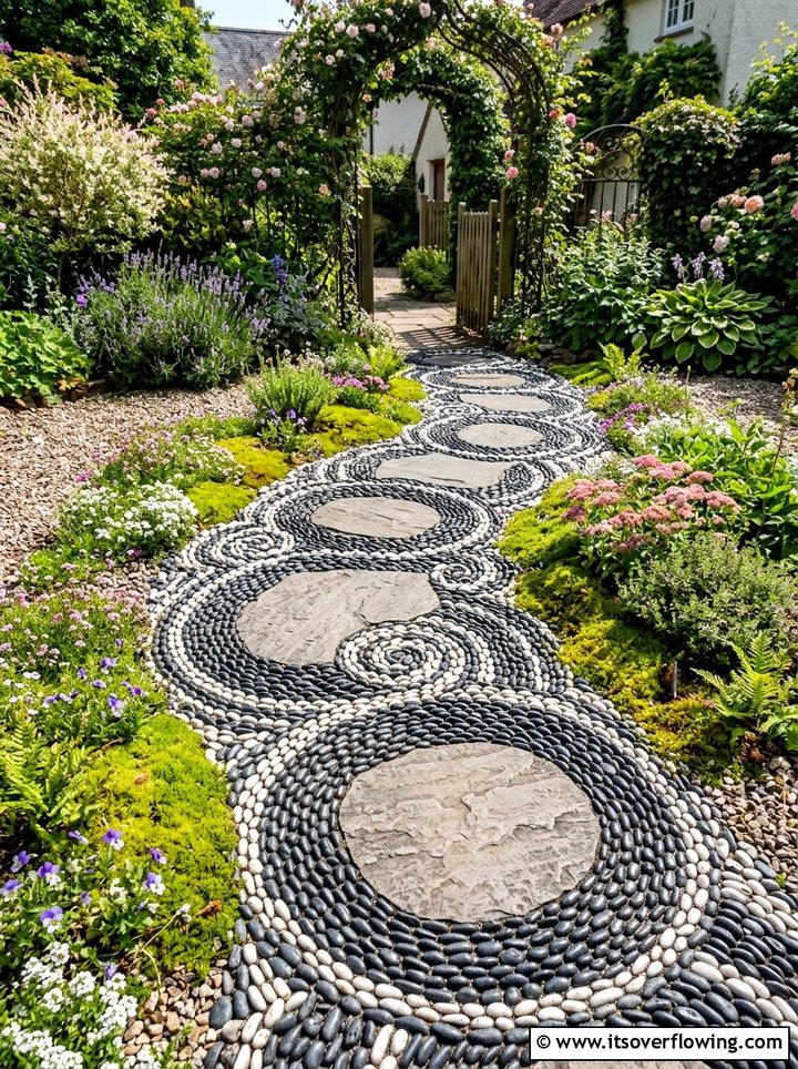 Stepping stone pebble mosaic - 25 garden decor ideas with pebble accents