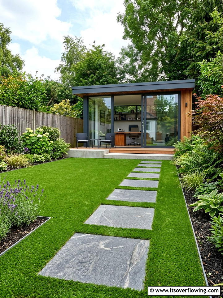 Stepping stones and turf - 25 backyard ideas with artificial turf