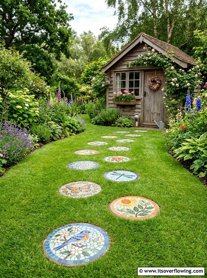 Stepping stones for lawn - 25 recycled garden ideas with leftover tiles