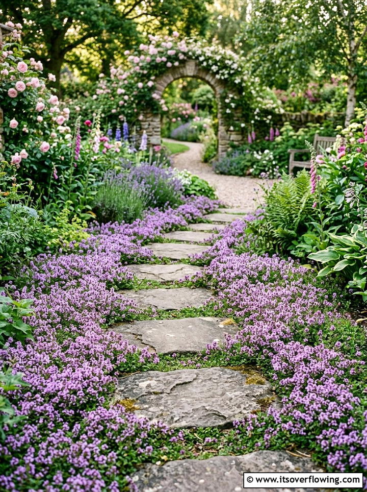 Stepping stones with ground cover - 25 backyard ideas with pathways